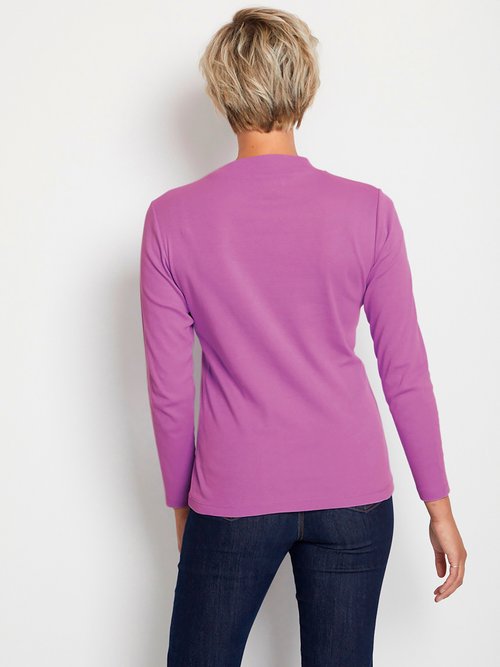 Woman PURPLE Plain or print combed cotton rollneck top POSENE DO1