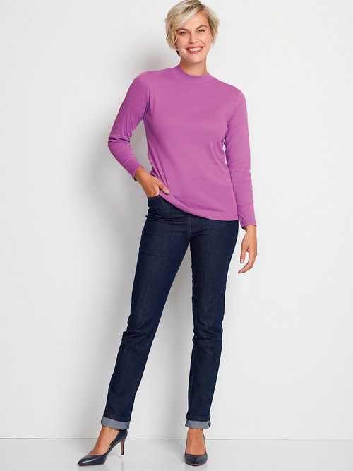 Woman PURPLE Plain or print combed cotton rollneck top POSENE SF1