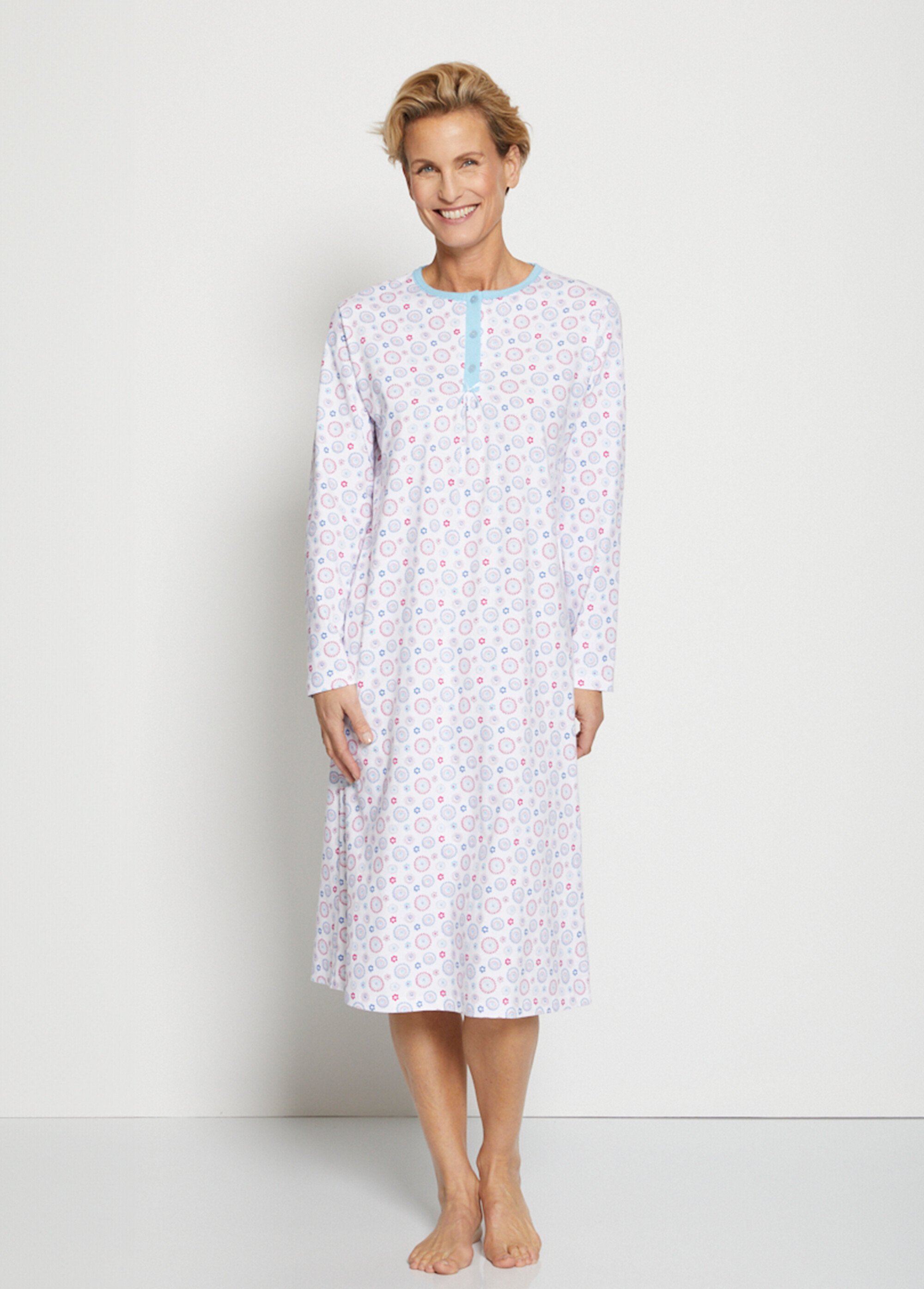 Mid length nightdress with long sleeves PRINT